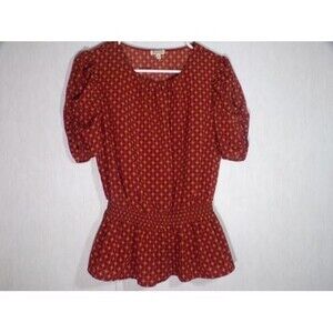 Lily White Womens Top Blouse Size S Shirred Short Sleeve Smocked Elastic Waist